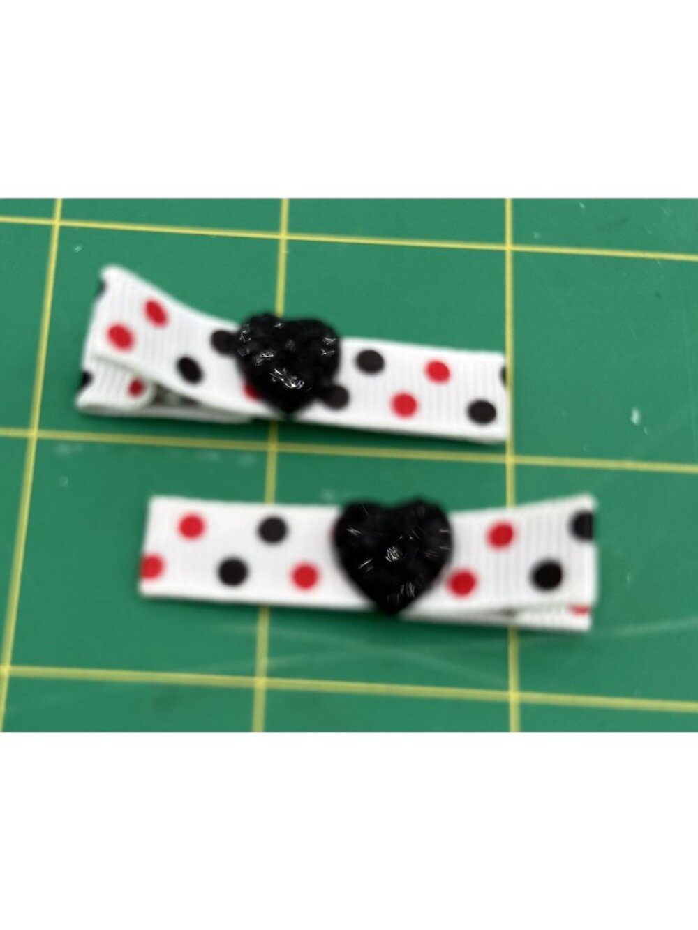 2 Handmade Black Heart Valentine Barrettes Hair Clips